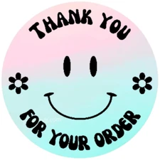 Smiley Face Thank You for your order Stickers labels 15 colors to choose from