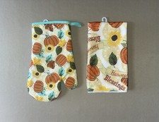 Fall  Harvest Blessings  Microfiber Printed Kitchen Towel  Pot Holder Set, New 