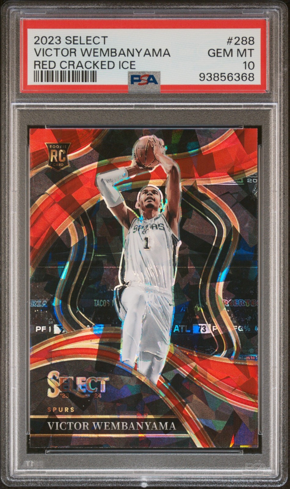 Victor Wembanyama 2023-24 Panini Select PSA 10 RED CRACKED ICE COURTSIDE RC #288