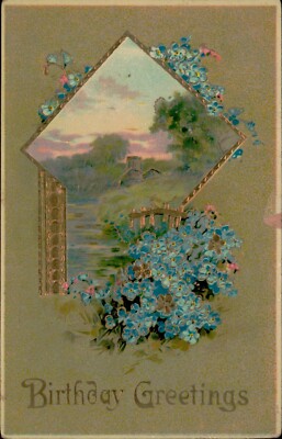 Postcard Holiday Birthday Wises Gelatin Embossed Divided Back Posted 1910
