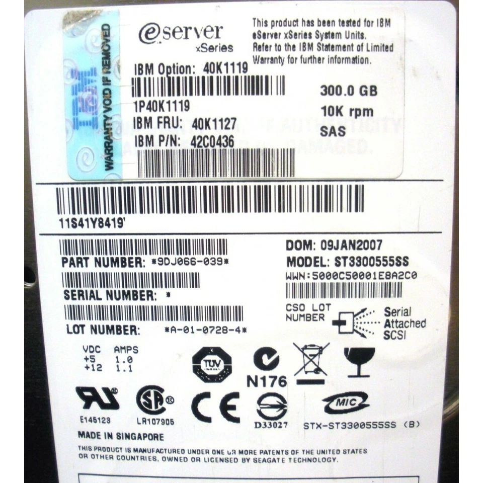 IBM 40K1127 X-SERIES 300 GB 10KRPM SAS Hard Drive - Image 3 of 4