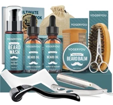Beard Kit,Beard Grooming Kit W/Straight Razor,2 PACK Beard Oil,Beard Wash Balm