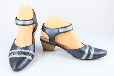 TRINITY Offene Pumps Aus Leder In Blau Grau Schimmernd Gr. 39 Sehr Guter Zustand