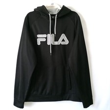 Fila Mens Black Long Sleeve Front Kangaroo Pocket Pullover Hoodie Size XL