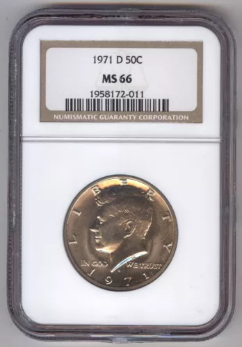 1971-D Kennedy Half Dollars 50C + Uncirculated + NGC + MS 66