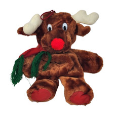 17" VINTAGE BROWN REINDEER CHRISTMAS HANGING STOCKING STUFFED ANIMAL PLUSH
