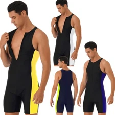 Men's One Piece Sleeveless Swimsuit Rash Guard Swimwear Pool Workout Jumpsuits