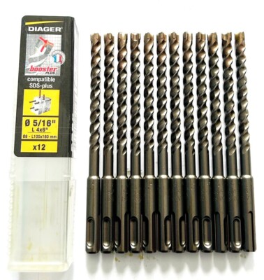12 DIAGER BOOSTER 5/16'' SDS PLUS CARBIDE TIP MASONRY HAMMER DRILL BITS 4''x6''