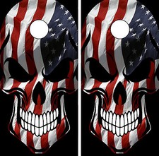 C199 Flag Skull Cornhole Board Wrap LAMINATED Wraps Decals Vinyl Sticker