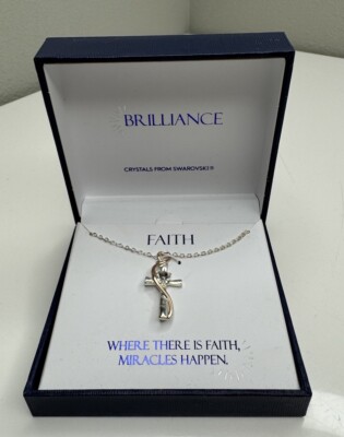 Brilliance Faith Cross Pendant Necklace Swarovski Crystal Silver Gold Plated NIB