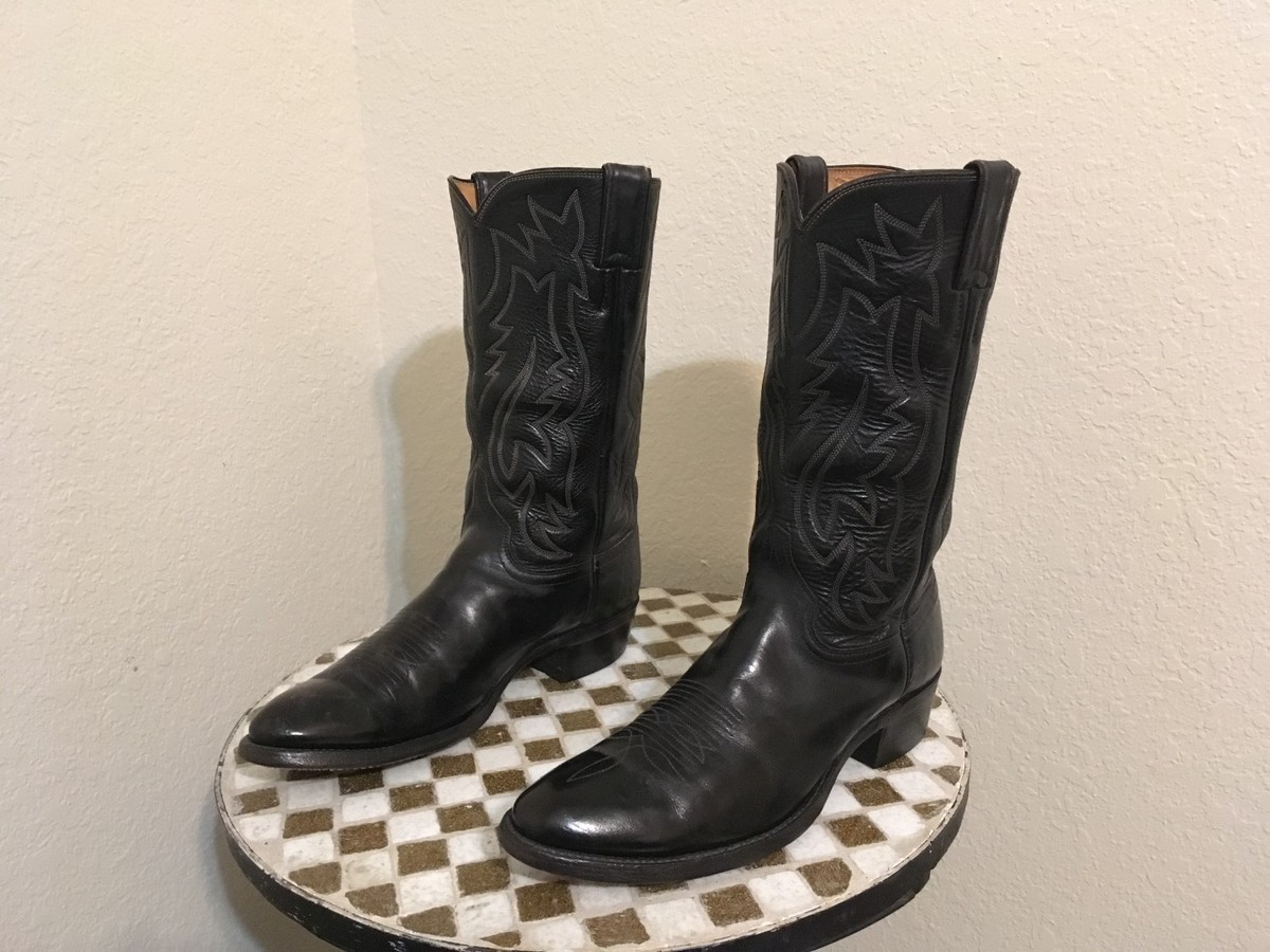 VTG MENS JUSTIN COWBOY BLACK BOOTS SIZE 9D 1940 main image 4