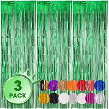 3 Pack 3.3x8.2 Feet Green Foil Fringe Backdrop Curtains Tinsel Streamers Birt...