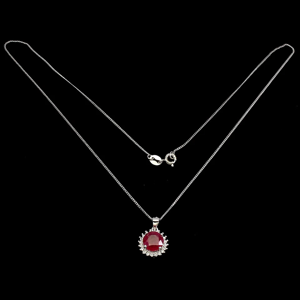 925 Sterling Silver Necklace Round Ruby 8mm Simulated Cz Gemstone Jewelry - Image 3 of 4