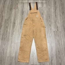Carhartt Overalls Mens 36x28 Brown Duck Canvas Bib Workwear Zipper Legs R37
