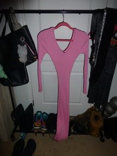 Pink Ribbed Knit V-Neck Long Sleeve Midi Bodycon Sweater Dress Women Stretch