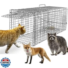 TeqHome Large Live Animal Cage Trap, 32"x12.5"x12" Collapsible Humane Live An