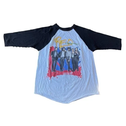 REO Speedwagon Band Raglan Tee T-shirt USA Vintage Sing 1980s vintage concert t-shirt, vintage, size XL, single stitch, B+ condition