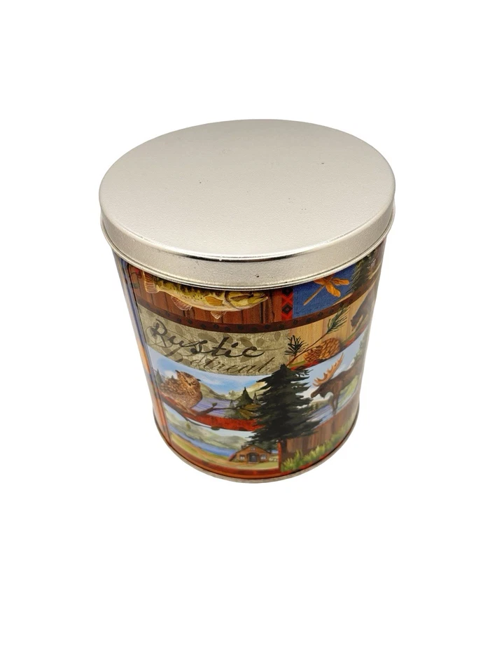 Rustic Retreat Cabin Lodge 6" TIN Canister Round - Owl, Moose, Bear, Deer, Trout - Image 2 of 4