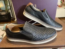 Johnston & Murphy Mens 11 M McGuffey Woven Leather Slip On Loafers Shoes Black 