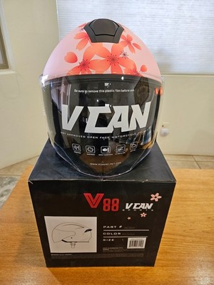 VCAN V88 3/4 Open Face Motorcycle Scooter Helmet Visor PINK SAKURA NEW LARGE