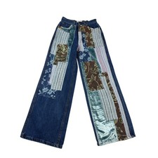 BDG Urban Outfitters Patchwork Wide Leg Jeans Tapestry Velvet Blue Denim 24