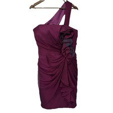 Plum Purple One Shoulder Chiffon Rosette Ruched Cocktail Dress Formal 17x37