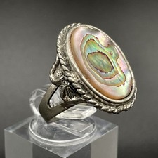 Vintage Silver Tone Abalone Ring - Size 6.5