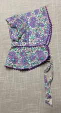 Vintage Bonnet Floral Prairie 60s Purple Ric Rac Handmade Sunbonnet Adjustable
