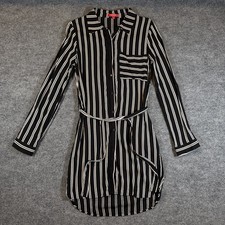 Guess Womens S Jen-Haya Shirt Dress Striped Roll Tab Sleeve Button Up Waist Wrap