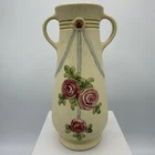 Antique 1920’s Weller Pottery 8.5” “Roma” Pink Roses Double-Handled Vase
