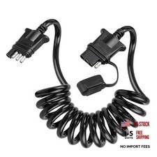 4 Way Flat Trailer Extension Coiled Cable 5 Feet 4 Pin Male and Female Wiring