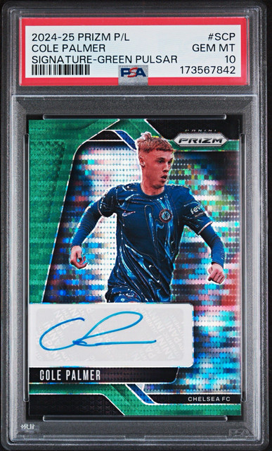 Panini Prizm Premier League Signatures Cole Palmer Green Pulsar S-CP PSA 10