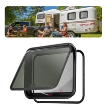 RV Exit Window, 30" W x 22" H Tinted RV Window with Net Screen and Trim Ring, F