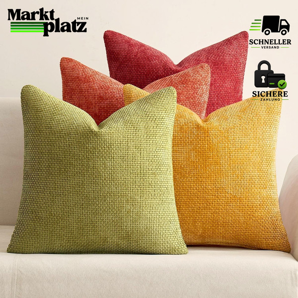 Kissenbezug Chenille 45X45 Cm Orange 4Er Set Dekokissen FüR Sofa-image