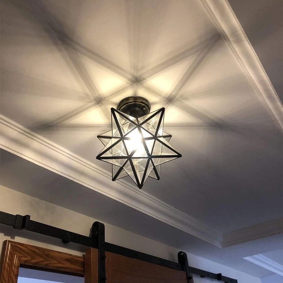 Luminária de teto estrela vidro transparente montagem embutida Morávia 12"" estrela sombra com lâmpada E26 - Imagem 4 de 4