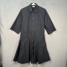 Uniqlo U Womens Small Black Button-Down Shirt Dress 3/4 Sleeve Flared Hem