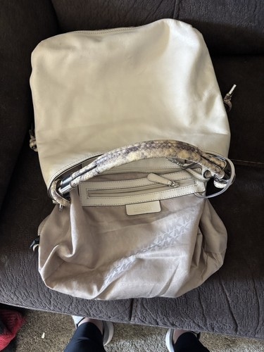 Michael Kors Isabel Large Convertible Shoulder White Leather Bag Python Accent - Picture 8 of 8