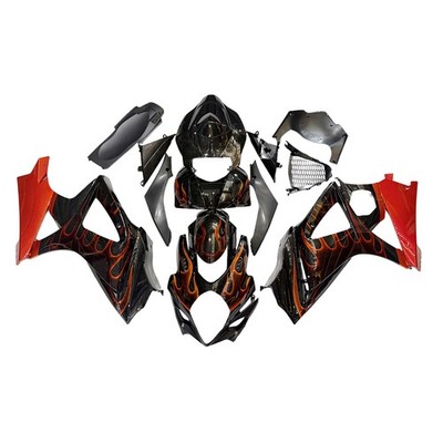 Black Orange Flame Fairing Kit for 2007 2008 Suzuki GSXR1000 K7 07 08 Bodywork