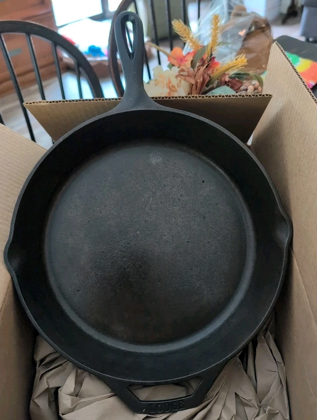 Vintage Lodge 12 inch Cast Iron Skillet USA 10SK 63 Sits Flat Seasoned & Ready