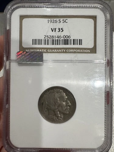 1926-S Buffalo Indian Head 5c Coin VF35 NGC