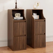 Fluted Narrow Nightstand Set of 2, Skinny Bedside Table with 2 Drawers