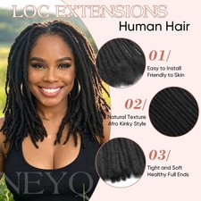 30 Strands 8" Human Hair Loc Extensions 0.8cm Handmade Dreadlocks 1B Natural Blk