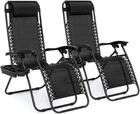 2-CHAIRS - Zero Gravity Chairs Folding Outdoor Patio Recliner Lounge Chair Cup