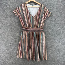 SheIn Dress Women XL Beige Striped Sheath Midi V-Neck Elastic Waist Short Sleeve