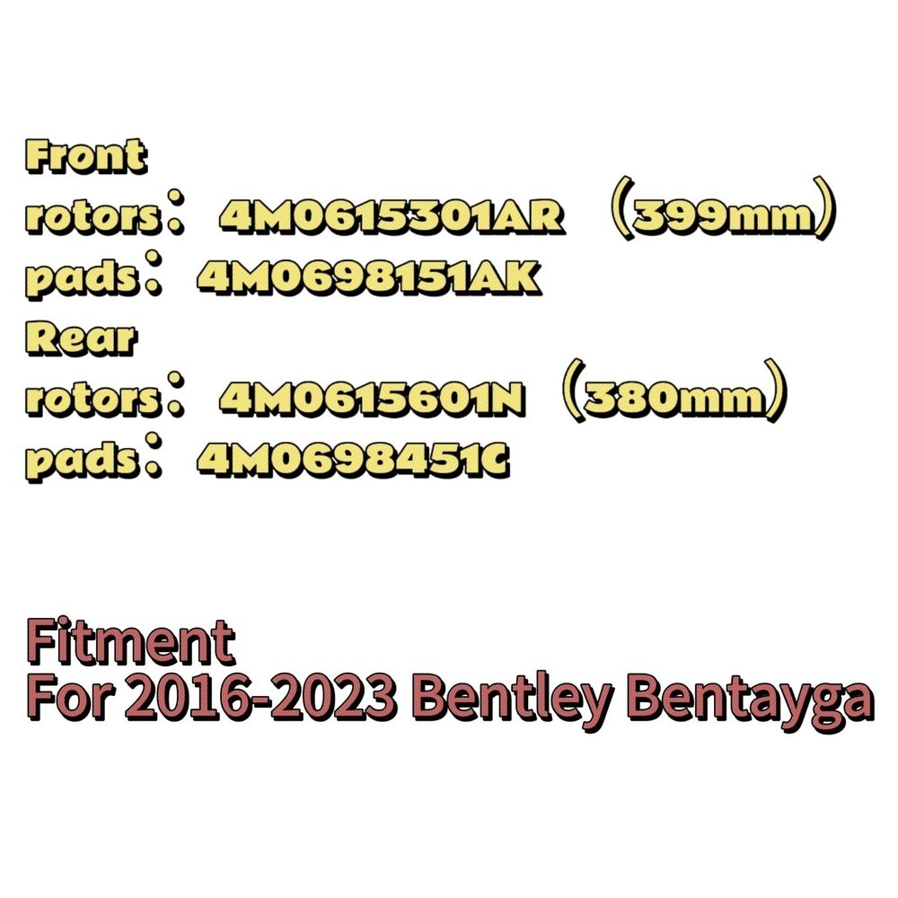 New Front Brake Pads & Rotors 4M0615301AR For 2016 2017-2023 Bentley Bentayga