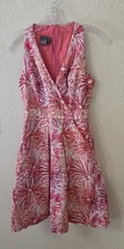 Muse Sleeveless Floral Halter Dress with Pockets (Size:2) 26"W 36"L Pink Orange