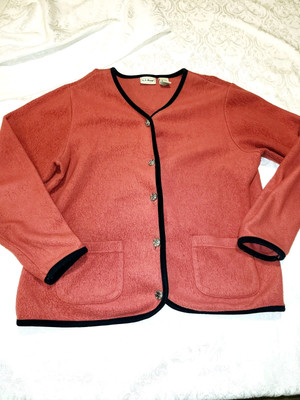 LL Bean Women's Button Up Fleece Cardigan Red MED Sweater Silver Buttons 0RF08