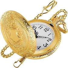Elegant Gold Shield Pocket Watch   Timeless Style  Precision Men's Quartz Pocke