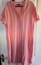 M&S Collection linen blend dress coral stripe Size 14R
