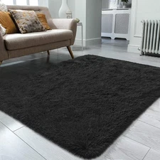 Fluffy Rug, Super Soft Fuzzy Black Area Rugs for Bedroom Living Room - 3' x 5...